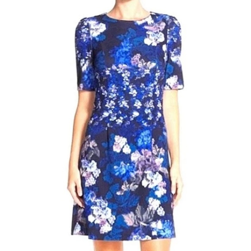 Betsey Johnson Blue Watercolor Abstract Floral Shift Dress